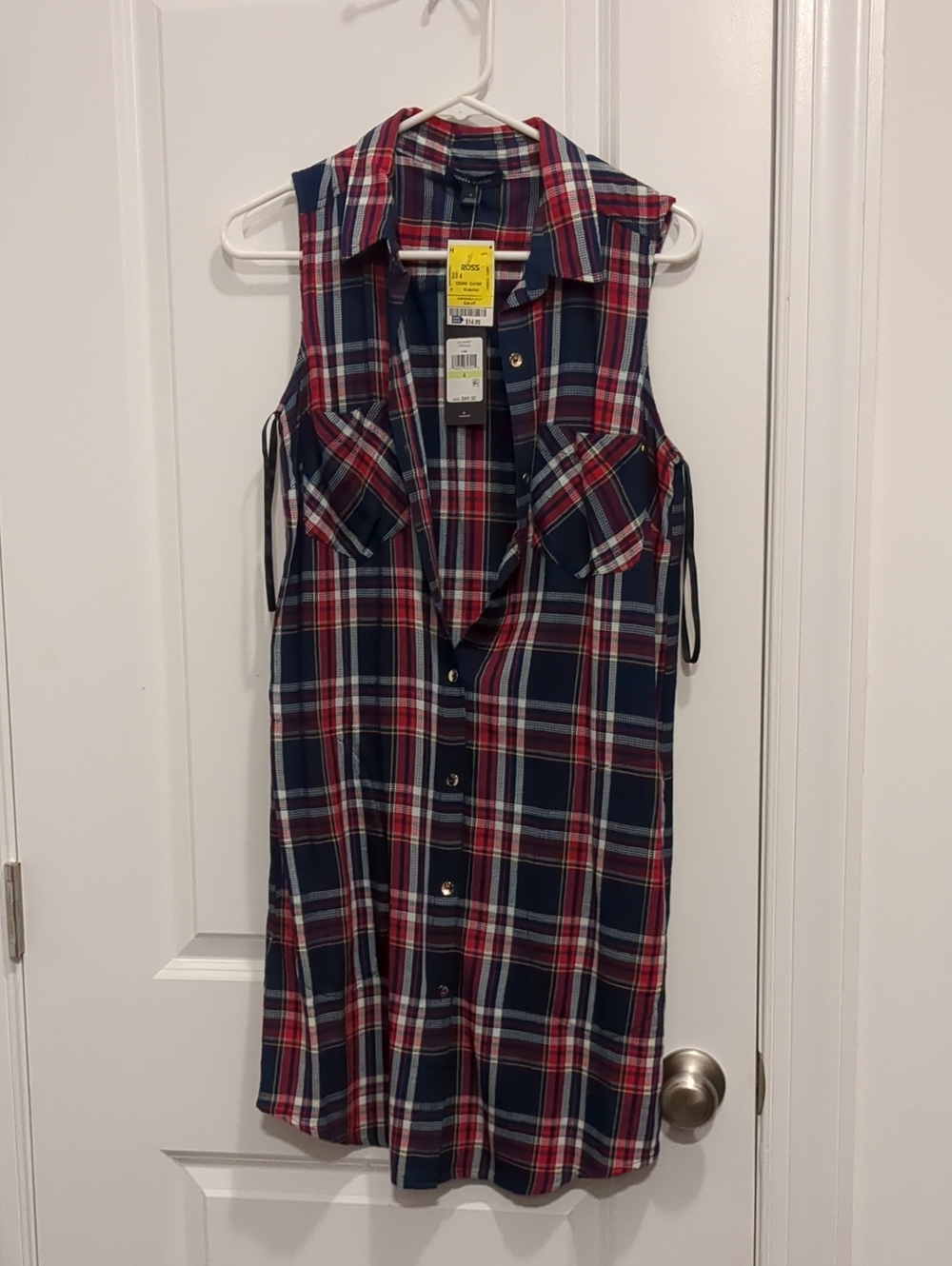 Tommy Hilfiger Navy Red White Plaid Sleeveless Shirt Dress